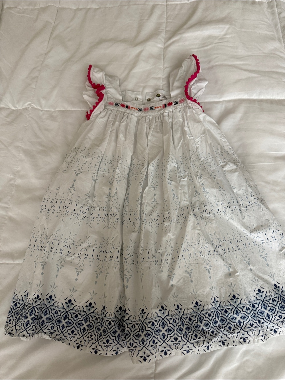 Girls White Embroidered Maxi Dress with Pink Trim